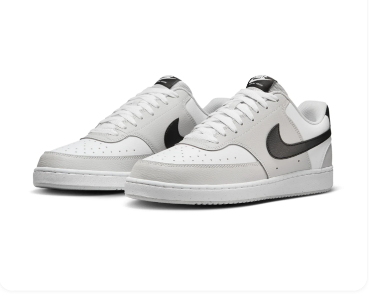 Nike Court Vision White and Light Grey Sneakers with Black Swoosh