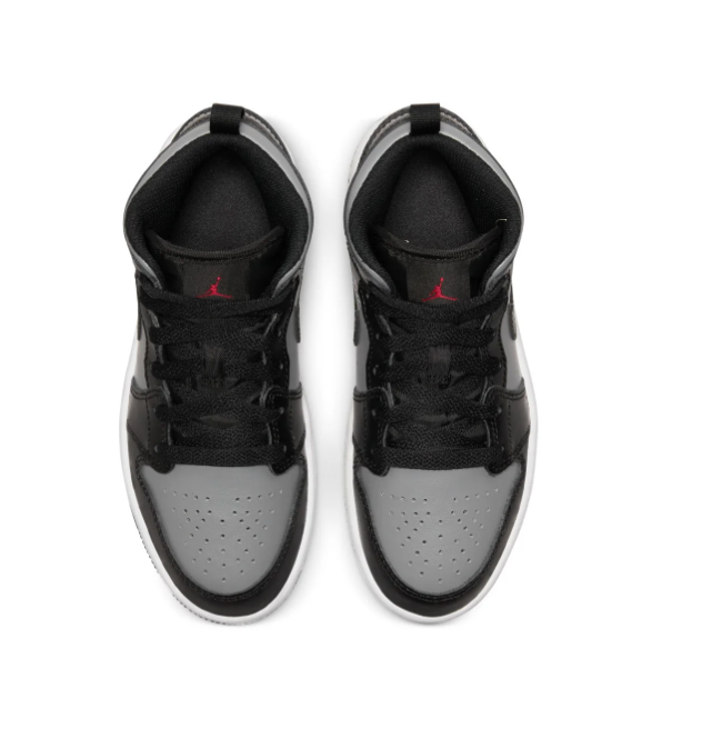 Air Jordan 1 Mid Black and Grey Sneakers with Red Accents