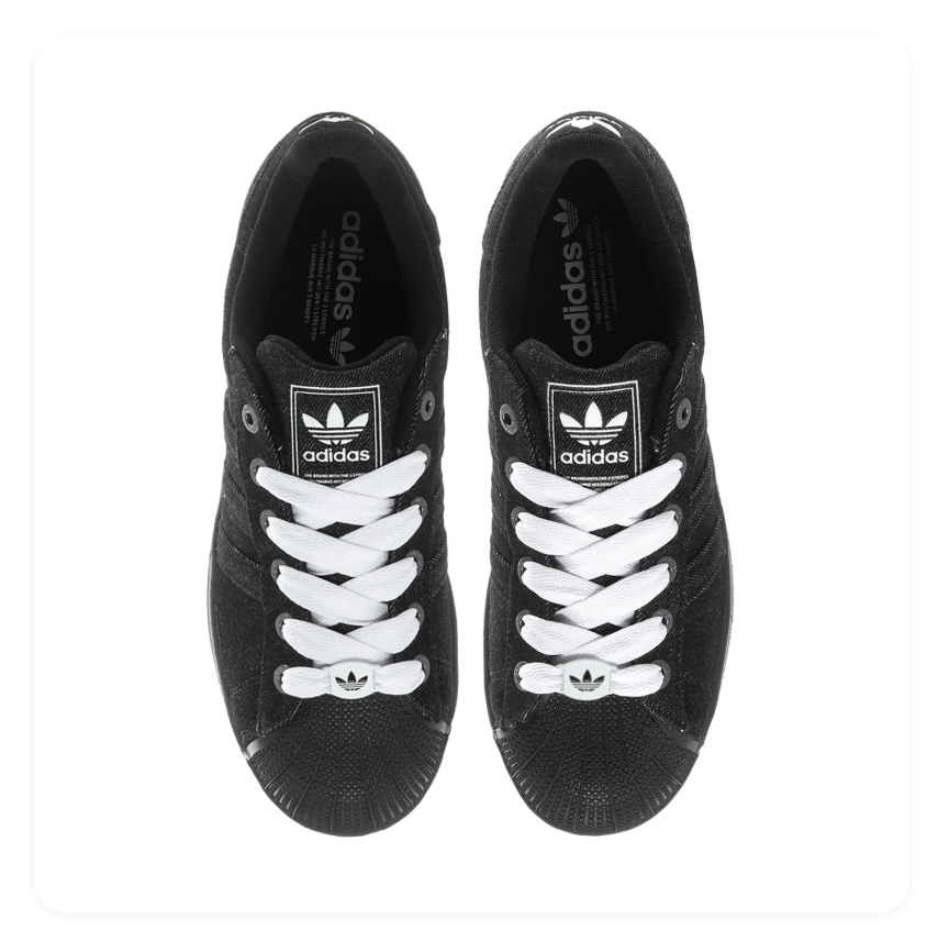 Adidas Superstar Black Denim-Textured Sneakers with White Laces