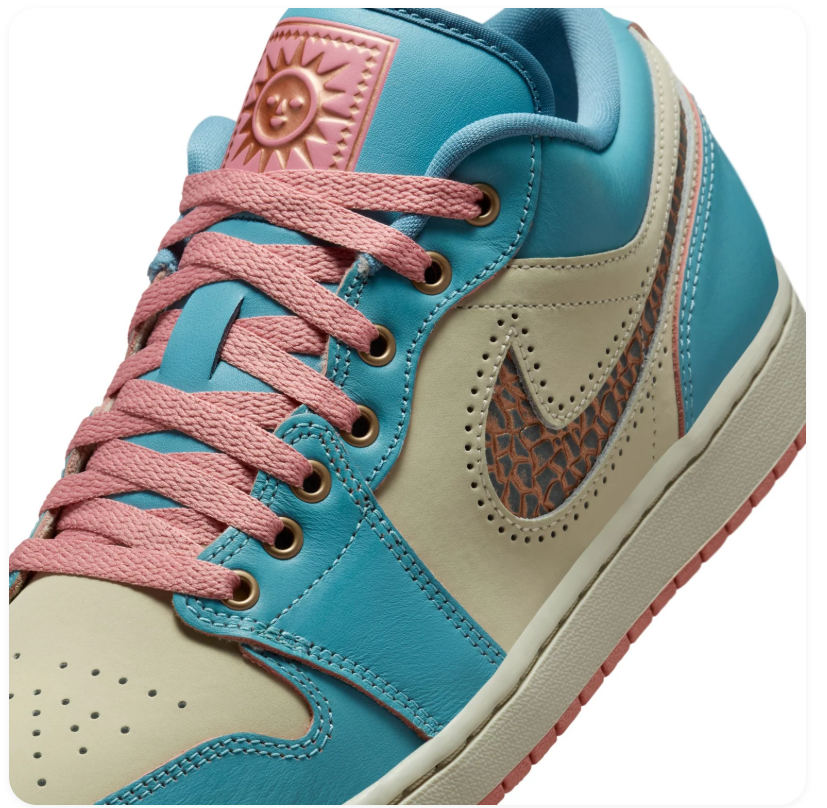 Air Jordan Low-Top Sneakers in Turquoise and Cream with Coral Accents