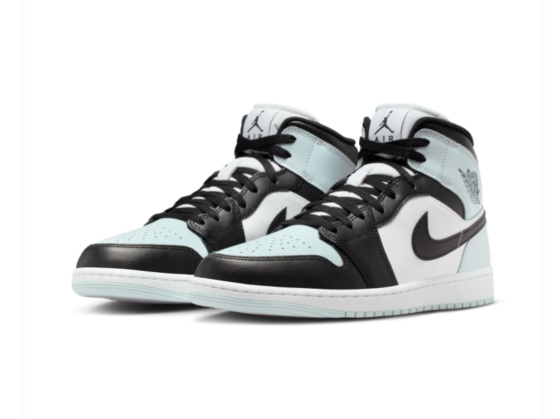 Air Jordan 1 Mid Ice Blue, Black and White Sneakers