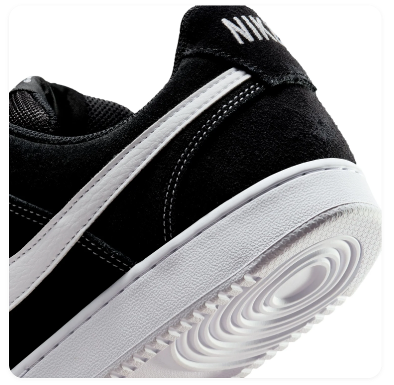 Nike Court Vision Black Sneakers with White Swoosh and Contrast Stitching