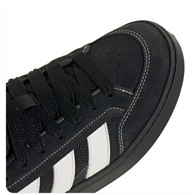 Adidas Black Low-Top Sneakers with White Stripes and Contrast Stitching