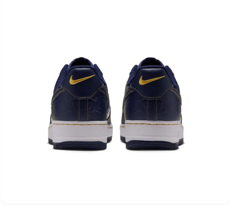Nike Air Force 1 Navy and White Sneakers with Yellow Contrast Stitching