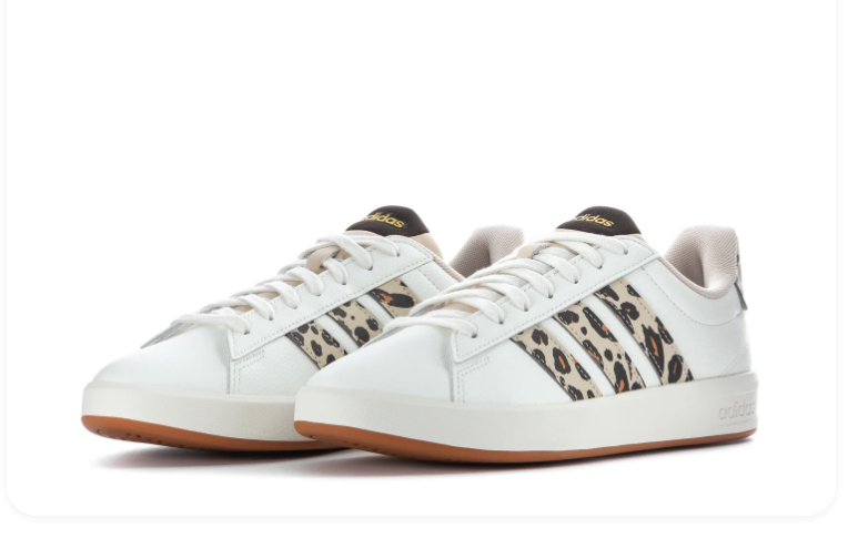 Adidas White Low-Top Sneakers with Leopard-Print Stripes and Gum Outsole