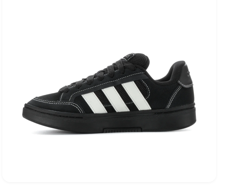 Adidas Black Low-Top Sneakers with White Stripes and Contrast Stitching