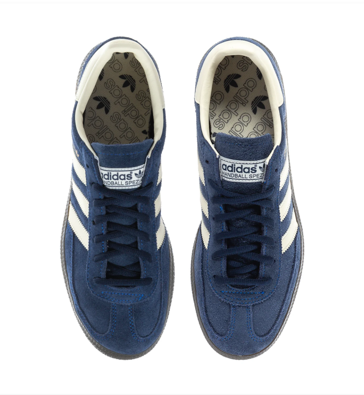 Adidas Handball Spezial Navy Sneakers with Cream Stripes and Dark Grey Sole