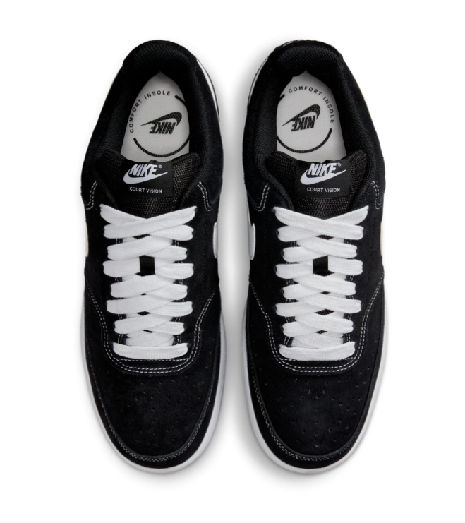 Nike Court Vision Black Sneakers with White Swoosh and Contrast Stitching