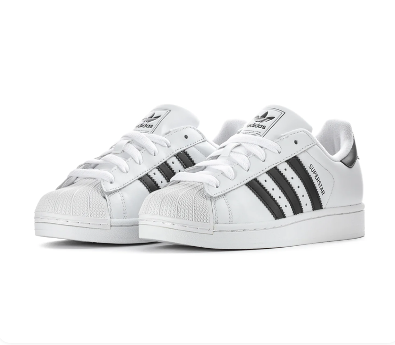 Adidas Superstar White Sneakers with Black Stripes and Shell Toe