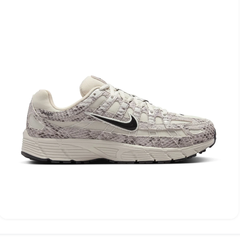 Nike P-6000 Cream Snakeskin-Print Sneakers with Black Swoosh