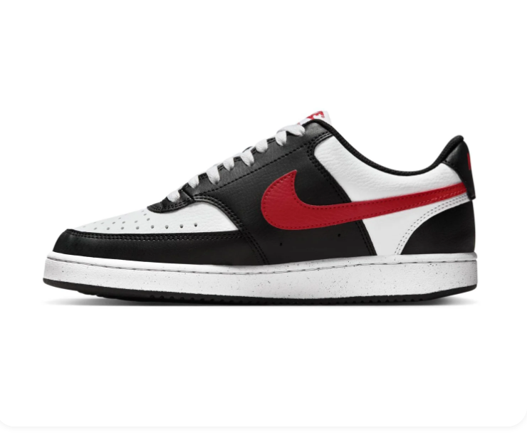 Nike Court Vision Black and White Low-Top Sneakers with Red Swoosh