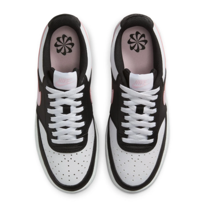 Nike Black and White Low-Top Sneakers with Pink Swoosh