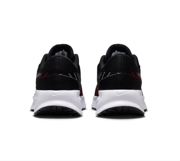 Nike Downshifter 11 Black Mesh Sneakers with Red and Silver Accents