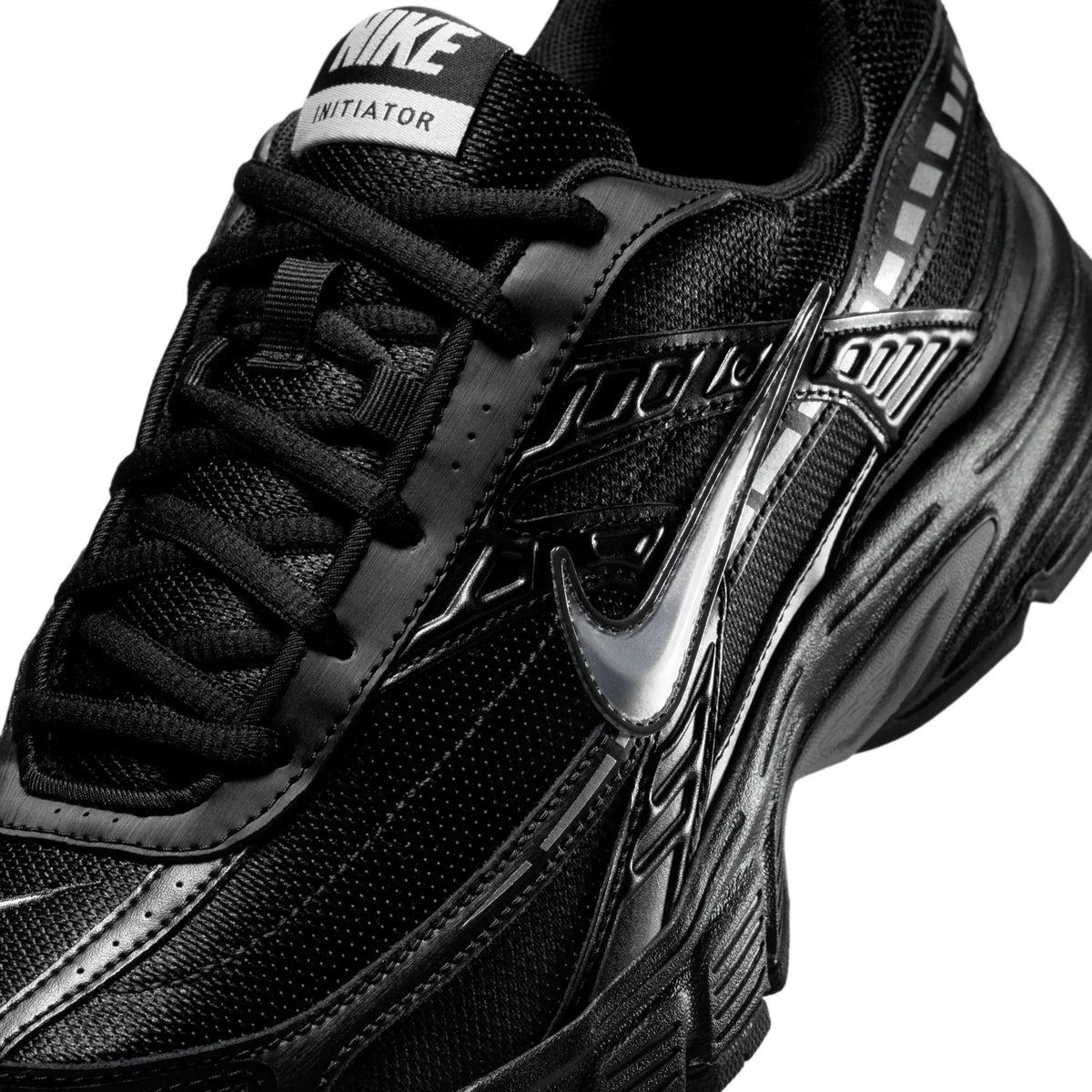 Nike Initiator Black Mesh Sneakers with Metallic Silver Accents