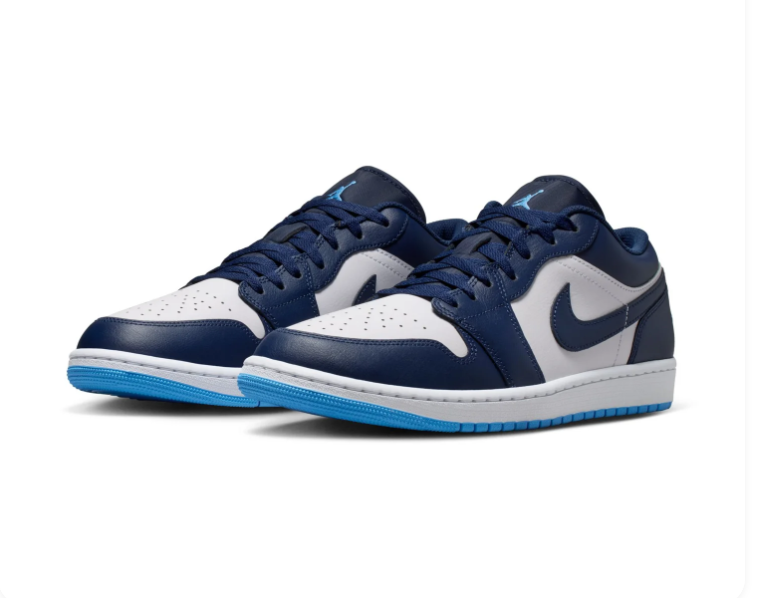 Air Jordan 1 Low Navy and White Sneakers with Bright Blue Sole