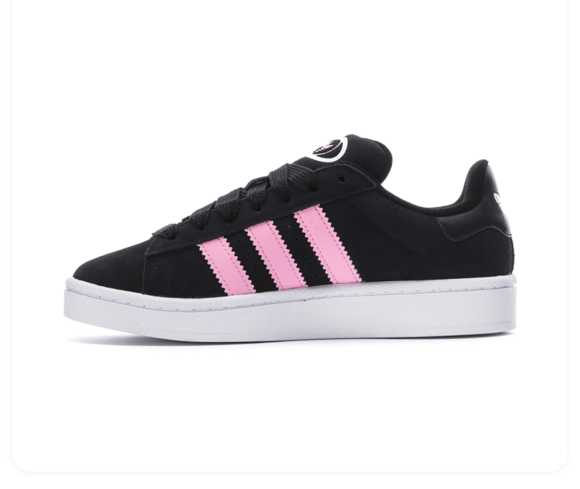 Adidas Campus Black Sneakers with Light Pink Stripes and White Sole