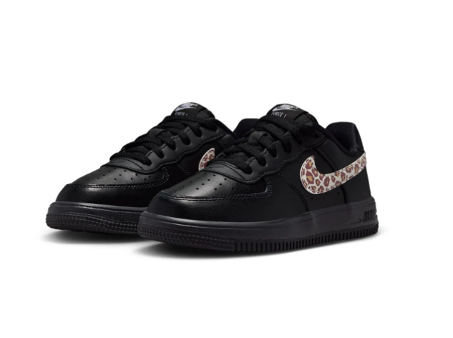 Nike Air Force 1 Black Low-Top Sneakers with Leopard-Print Swoosh