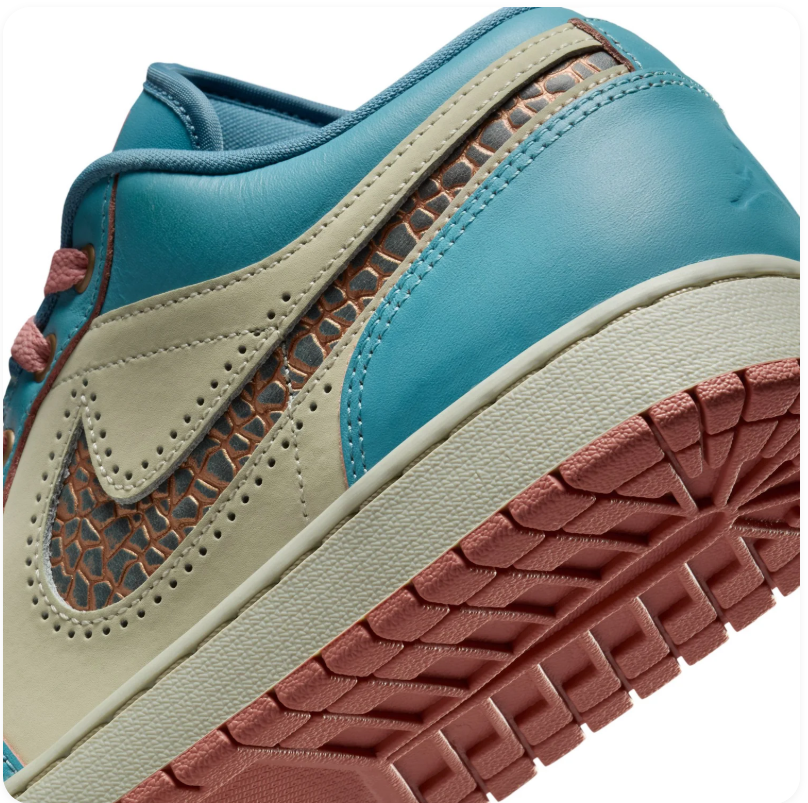 Air Jordan Low-Top Sneakers in Turquoise and Cream with Coral Accents