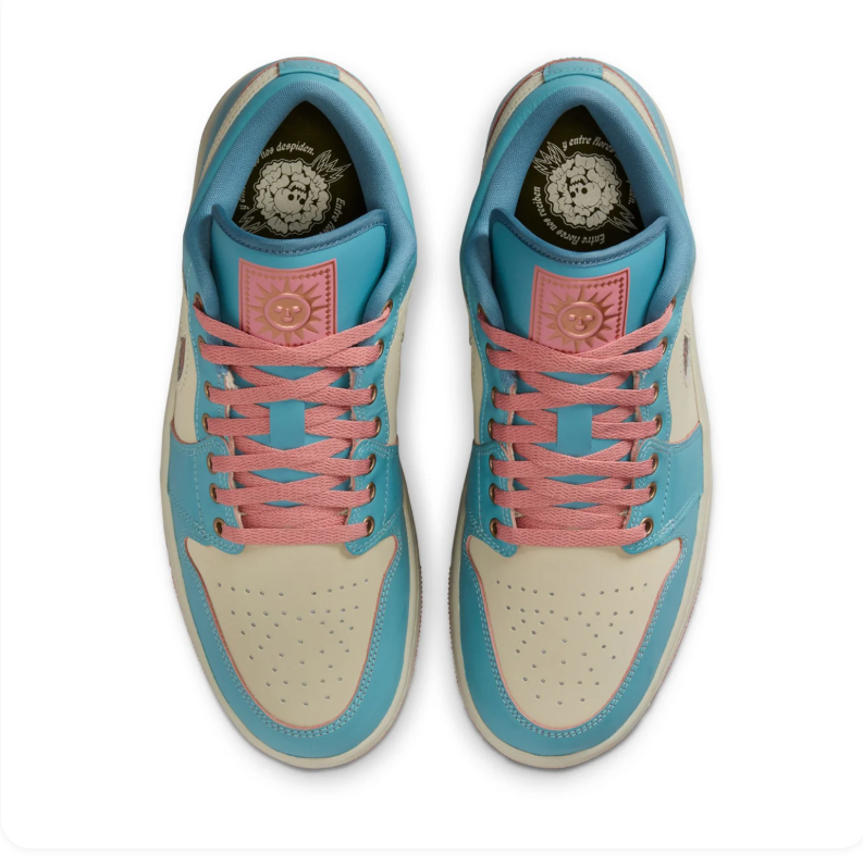Air Jordan Low-Top Sneakers in Turquoise and Cream with Coral Accents