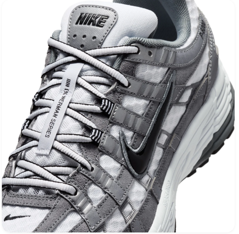 Nike P-6000 Grey and White Mesh Sneakers with Black Swoosh