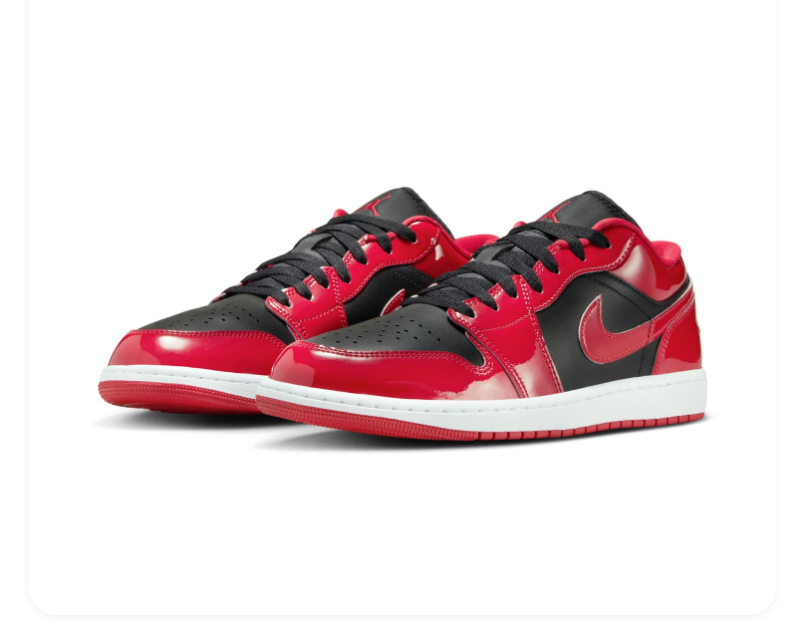 Air Jordan 1 Low Glossy Red and Black Sneakers