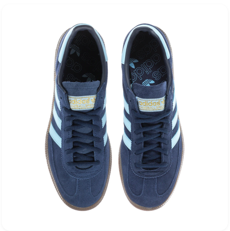 Adidas Handball Spezial Navy Sneakers with Light Blue Stripes and Brown Sole