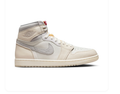 Air Jordan 1 High Cream and Grey Sneakers with Red Accents