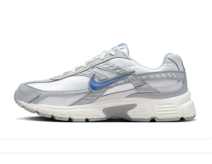 Nike White and Silver Mesh Sneakers with Blue Swoosh