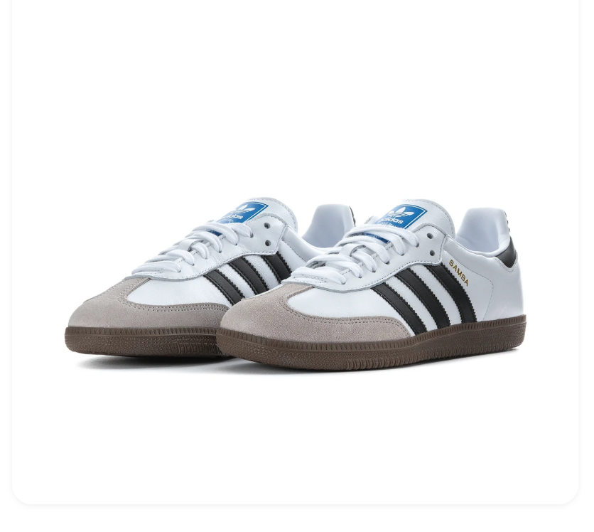 Adidas Samba White Sneakers with Black Stripes and Light Grey T-Toe