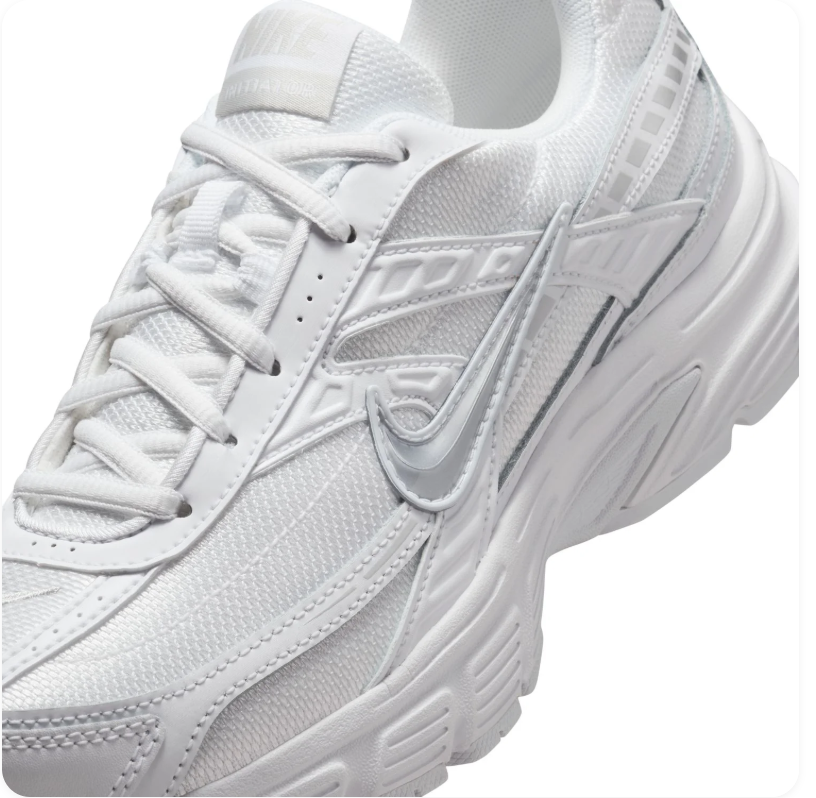 Nike White Mesh Sneakers with Metallic Silver Swoosh