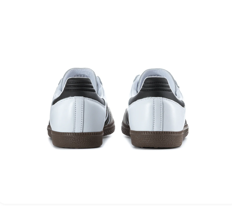 Adidas Samba White Sneakers with Black Stripes and Grey T-Toe