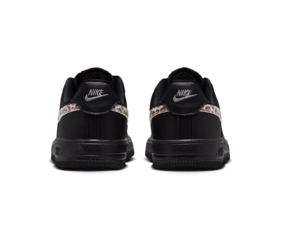 Nike Air Force 1 Black Low-Top Sneakers with Leopard-Print Swoosh