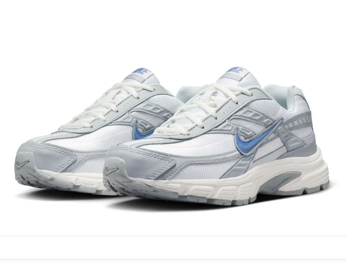 Nike White and Silver Mesh Sneakers with Blue Swoosh