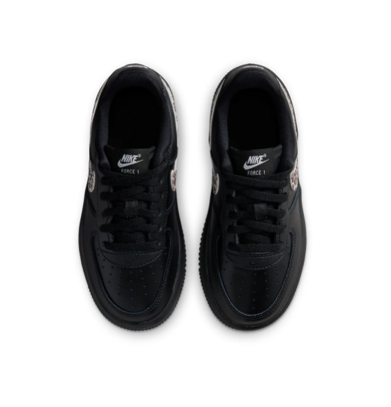 Nike Air Force 1 Black Low-Top Sneakers with Leopard-Print Swoosh