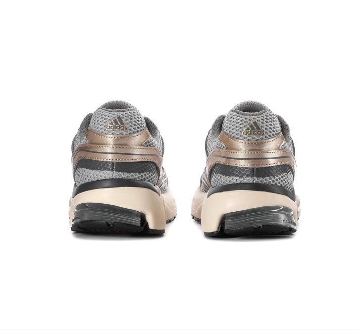 Adidas Grey Mesh Sneakers with Metallic Champagne Overlays and Cream Sole