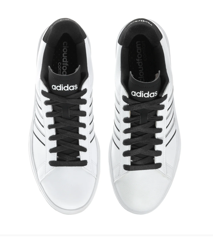 Adidas White Low-Top Sneakers with Black Outlined Stripes and Black Laces