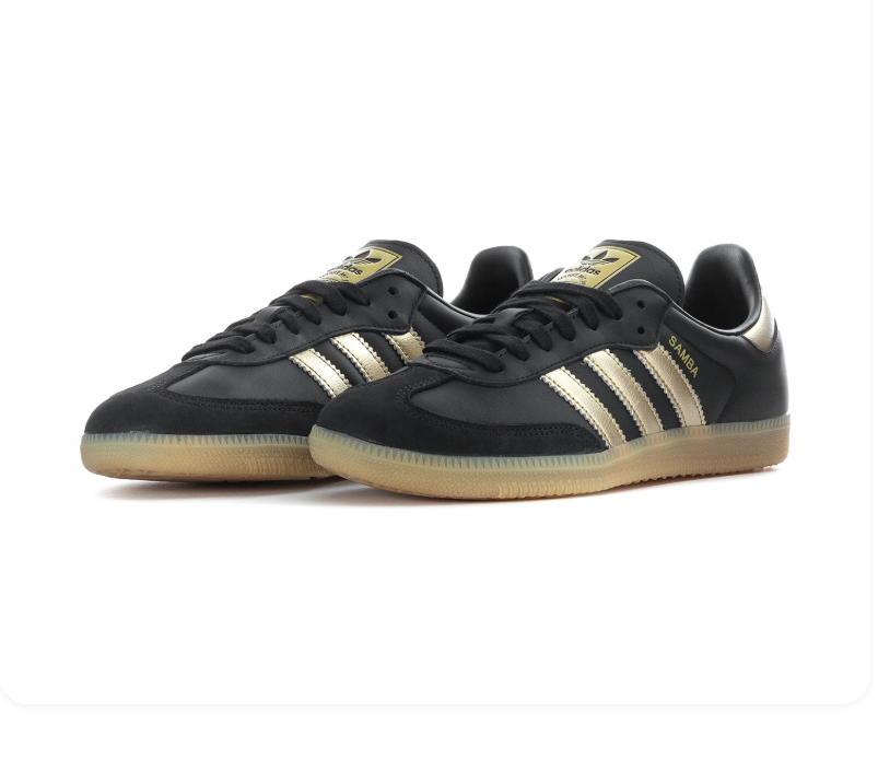 Adidas Samba Black Sneakers with Metallic Gold Stripes and Gum Sole