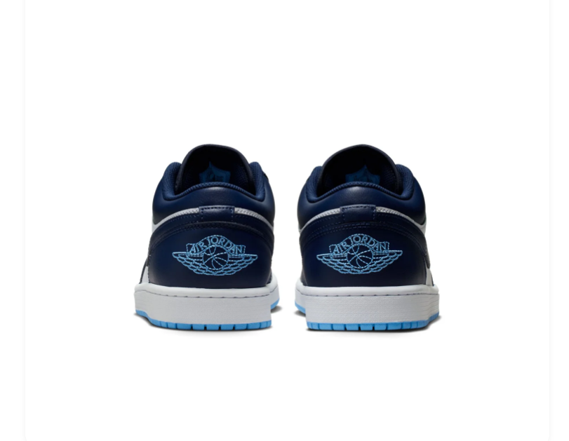 Air Jordan 1 Low Navy and White Sneakers with Bright Blue Sole