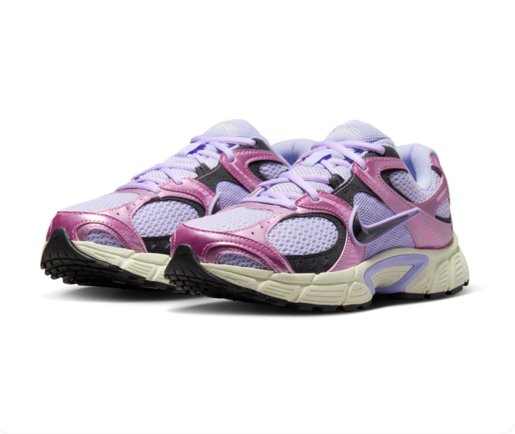 Nike Lilac Mesh Sneakers with Metallic Pink Overlays and Black Swoosh