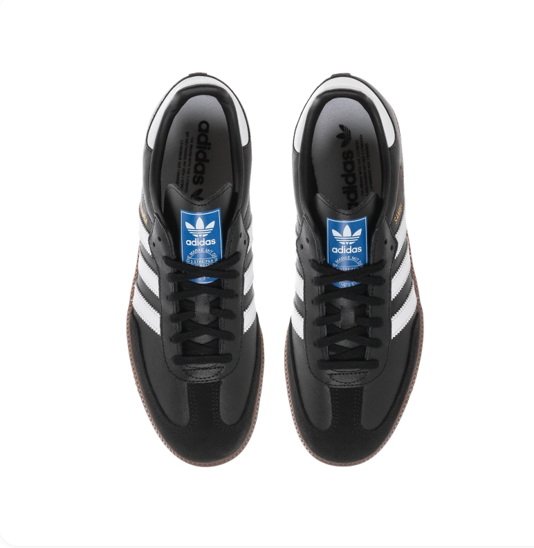 Adidas Samba Black Sneakers with White Stripes and Dark Brown Sole