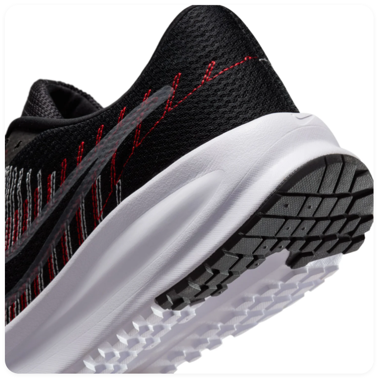 Nike Downshifter 11 Black Mesh Sneakers with Red and Silver Accents