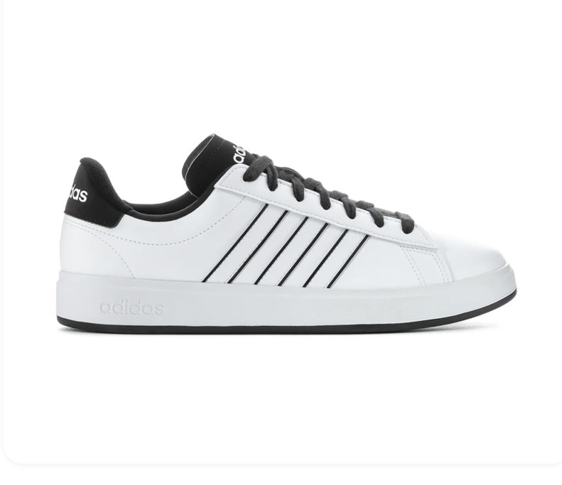 Adidas White Low-Top Sneakers with Black Outlined Stripes and Black Laces