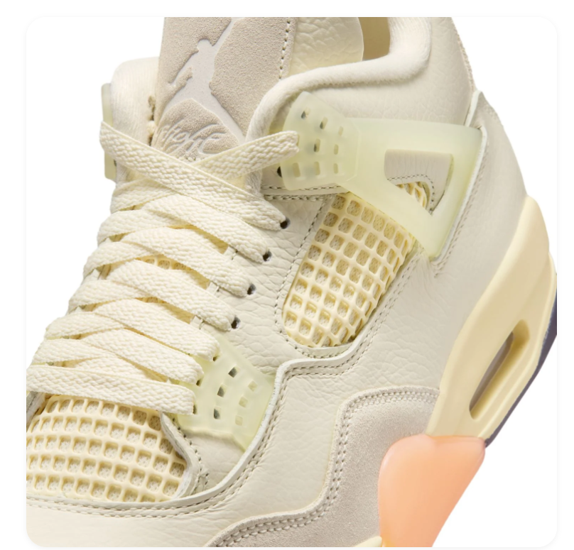 Air Jordan 4 Cream Sneakers with Orange and Peach Accents