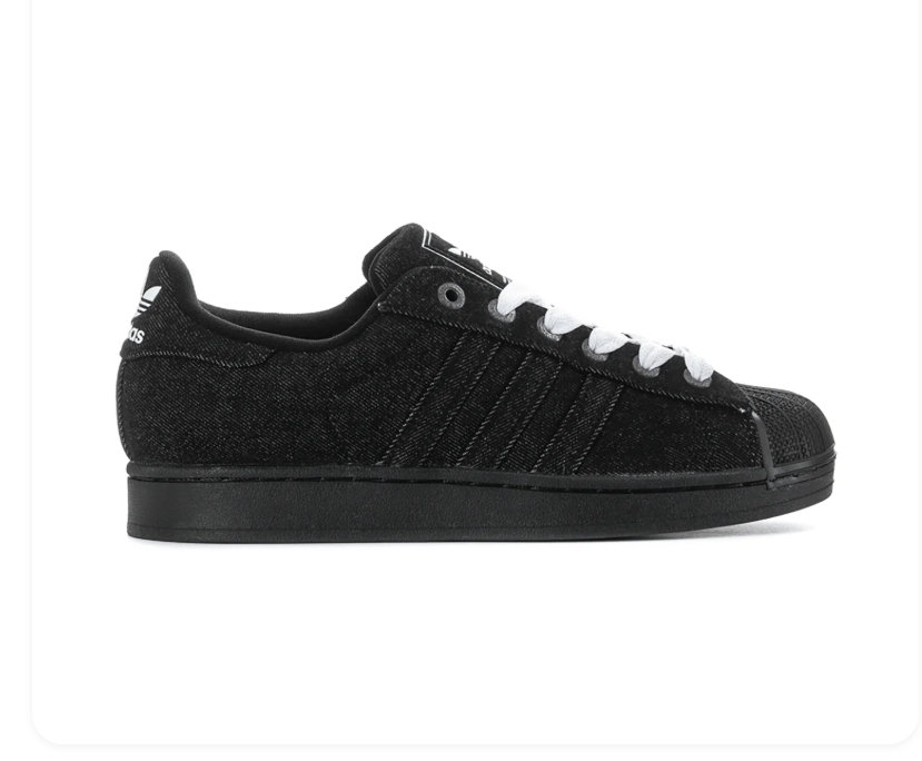 Adidas Superstar Black Denim-Textured Sneakers with White Laces