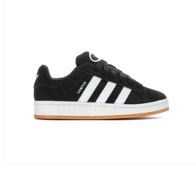 Adidas Campus Black Sneakers with White Stripes and Gum Sole