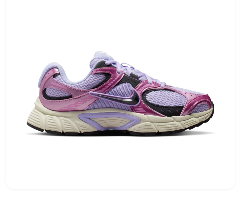 Nike Lilac Mesh Sneakers with Metallic Pink Overlays and Black Swoosh