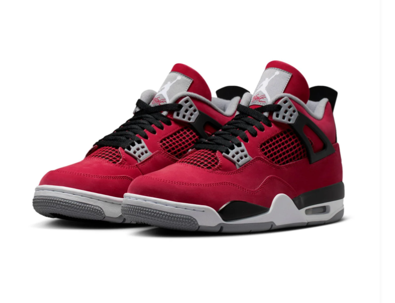 Air Jordan 4 Red Sneakers with Black and Grey Accents