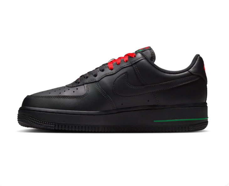 Nike Air Force 1 Black Low-Top Sneakers with Red Rose Detail