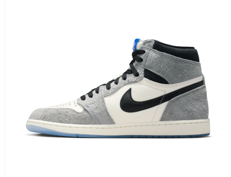 Air Jordan 1 High Grey and Sail Sneakers with Icy Blue Sole