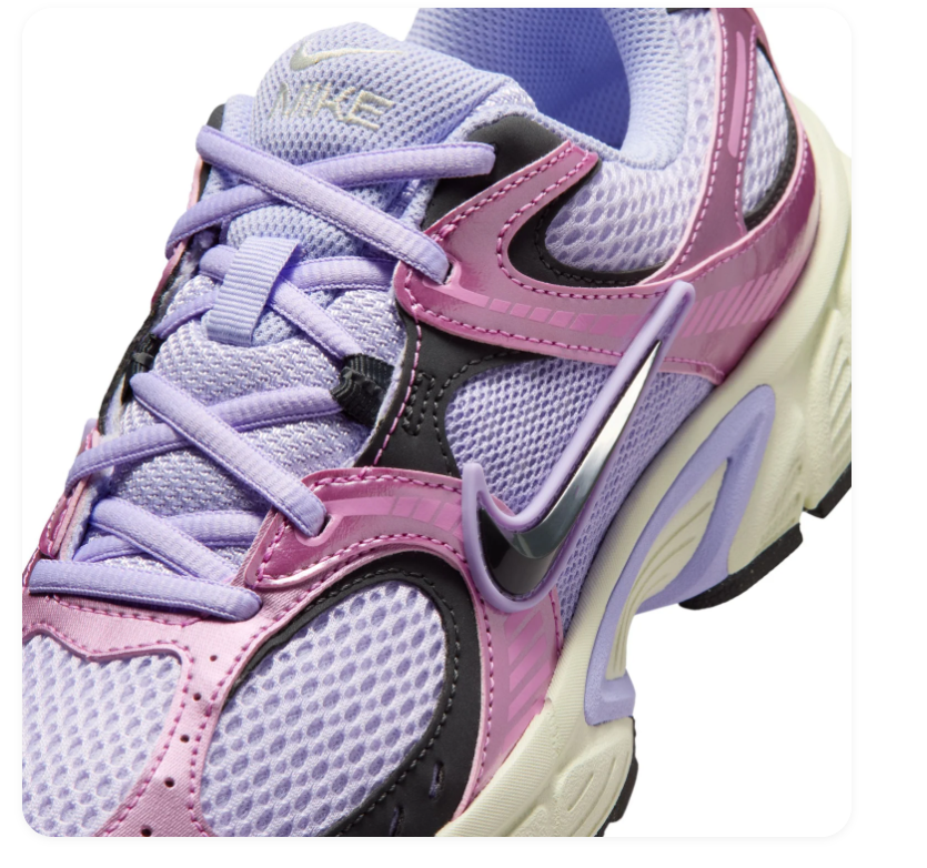 Nike Lilac Mesh Sneakers with Metallic Pink Overlays and Black Swoosh